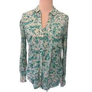 Maeve Size Medium Floral Print Button Up Shirt Long Sleeve Rayon Blouse Top